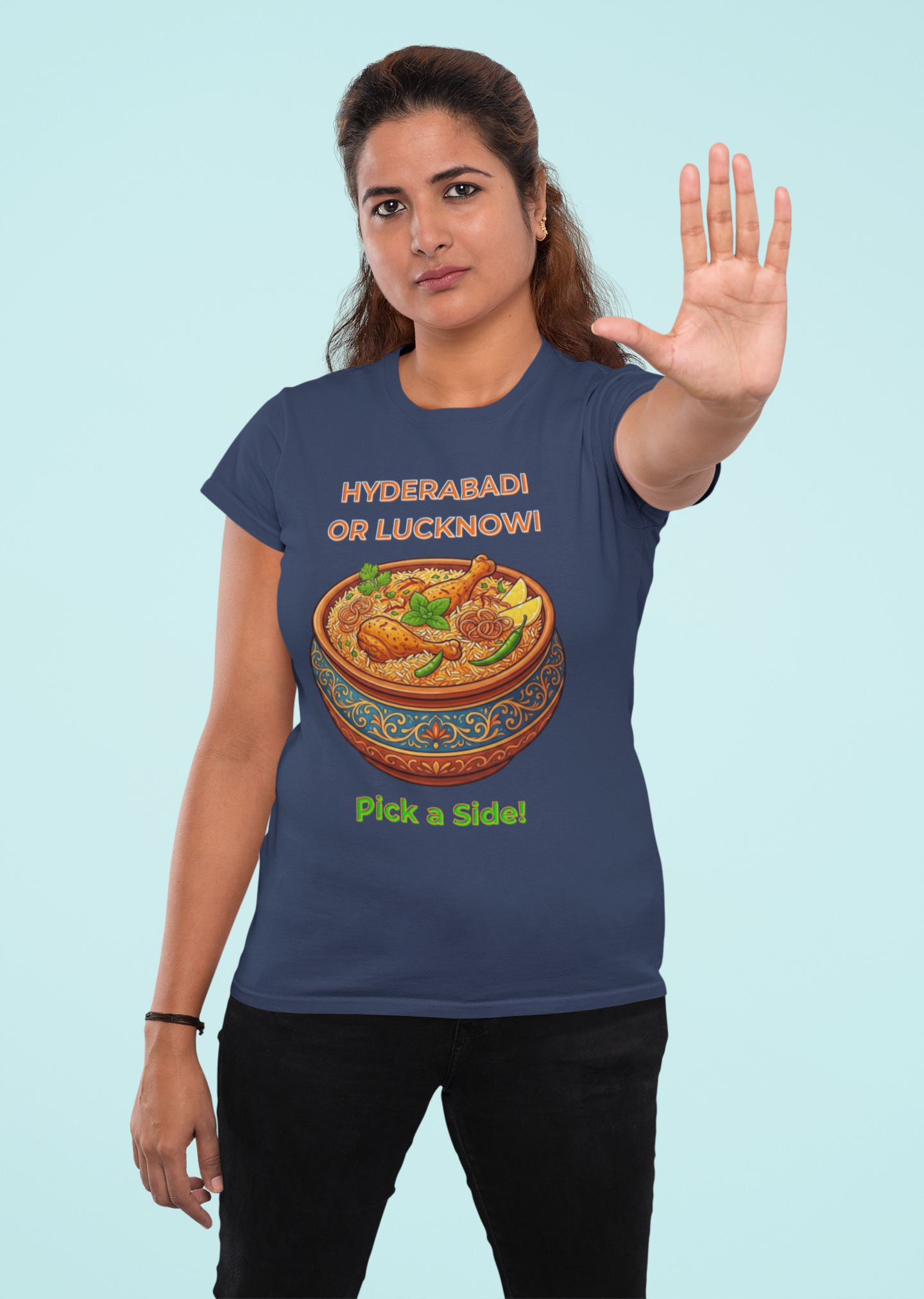 Hyderabadi or Lucknowi — The Biryani Debate Tee — Premium Heavyweight